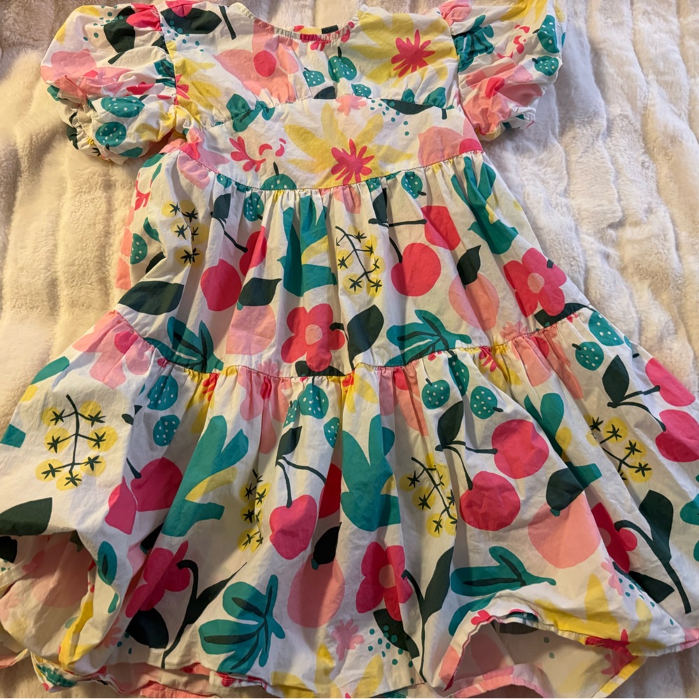 Girls' Floral Tiered Short-Sleeve Dress - Pink & Green